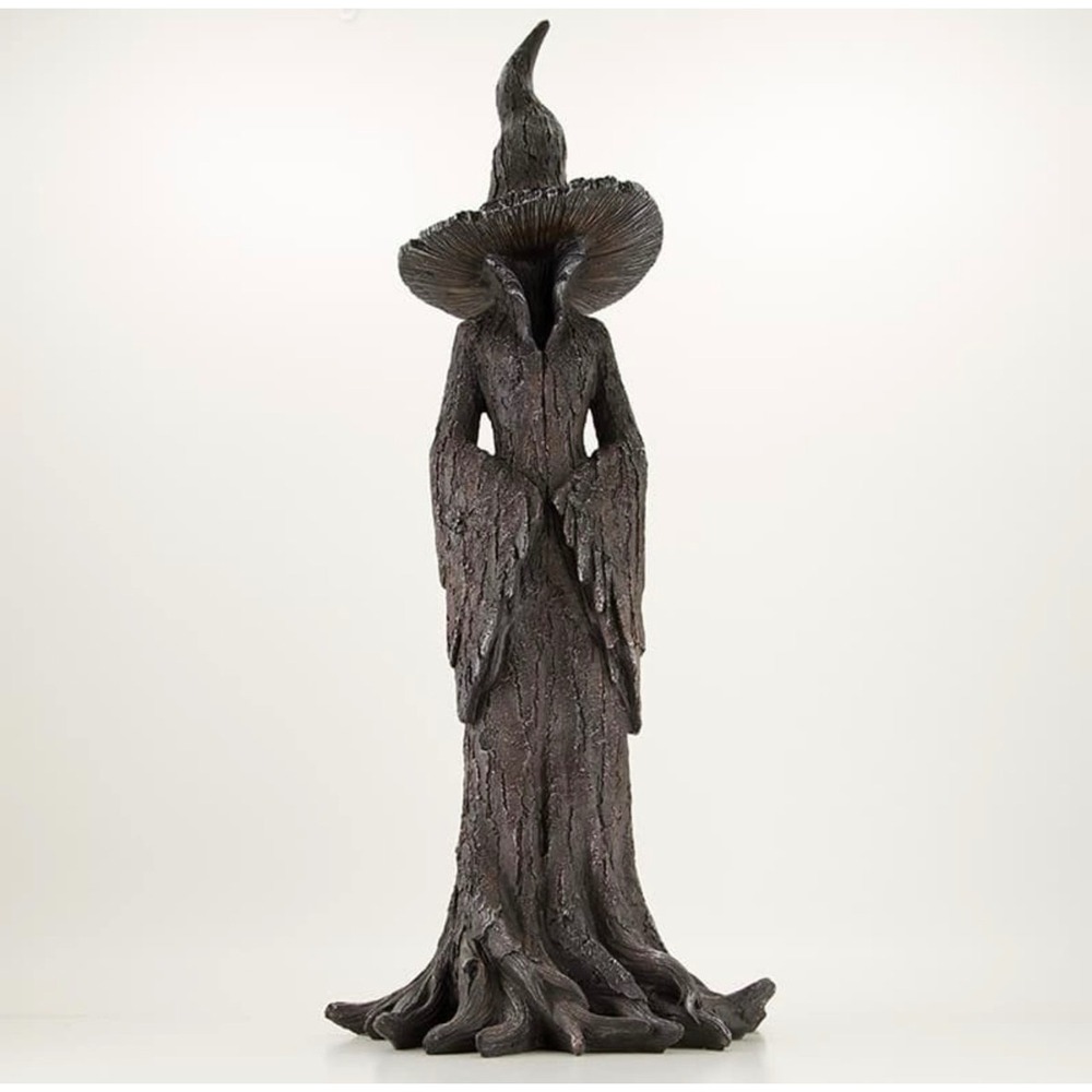 Cracker Barrel Witch Figurine Mushroom Hat Bark Texture Halloween Decor New
